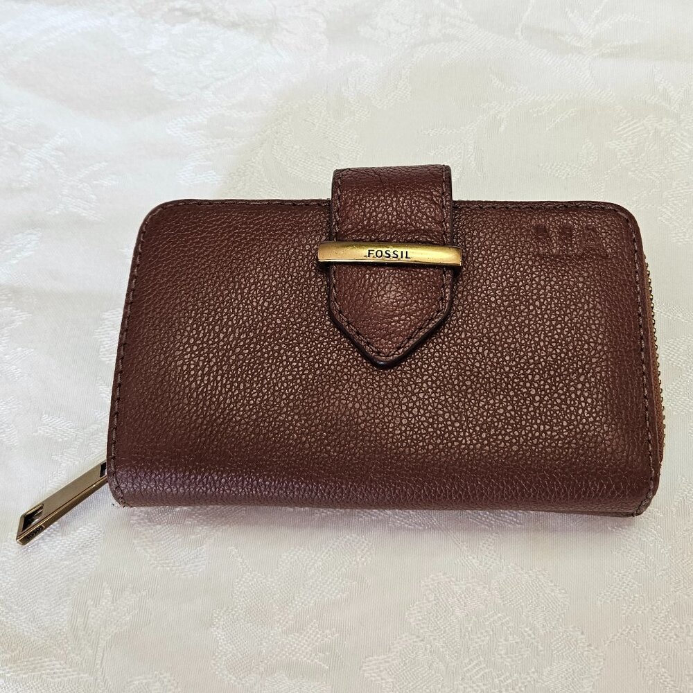 Fossil Lainie Multifunction Medium Brown Leather Women's Wallet - Excellent